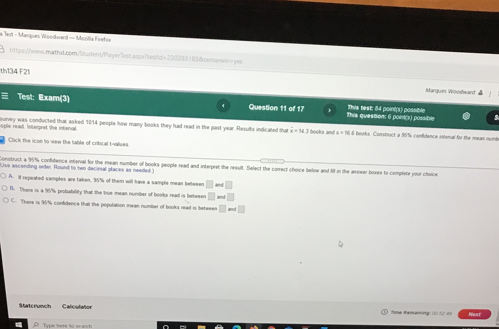  Test - Marques Woodward - Mozilla Firefox https://www.mathxl.com/Student/PlayerTest.aspx?testld=230283185&centerwin=yes th134 F21 Marques