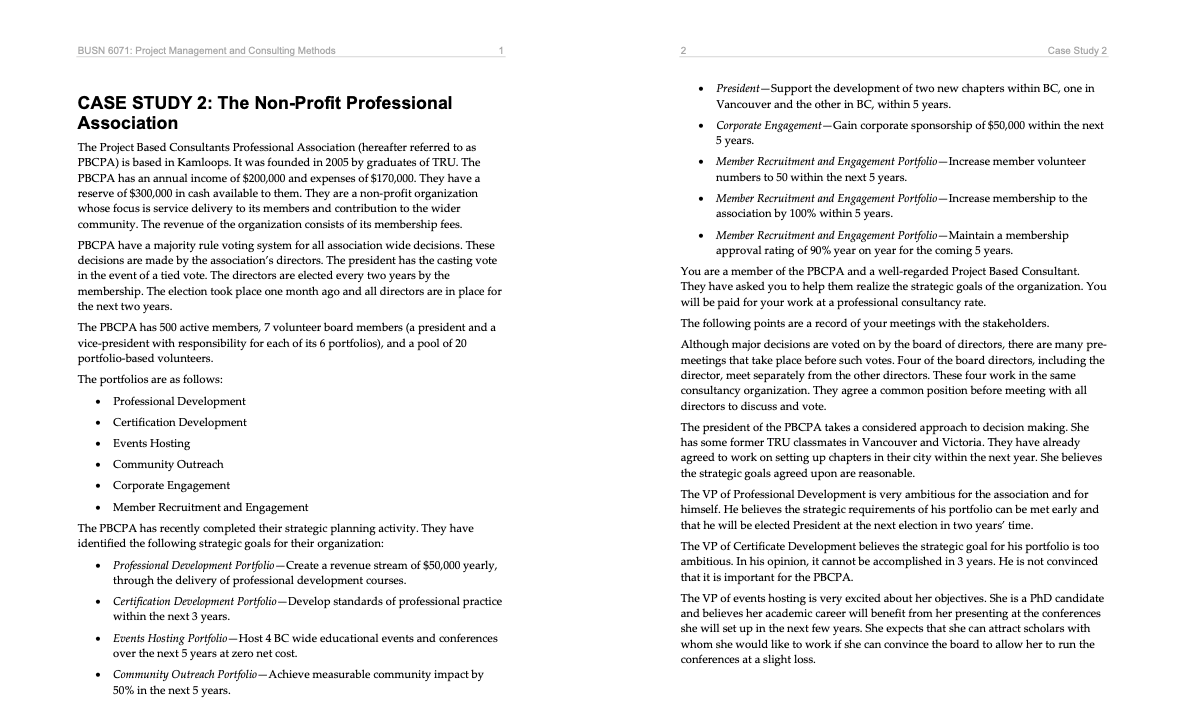 Read the case below- CASE STUDY 2: The Non-Prot Professional Associatlon The