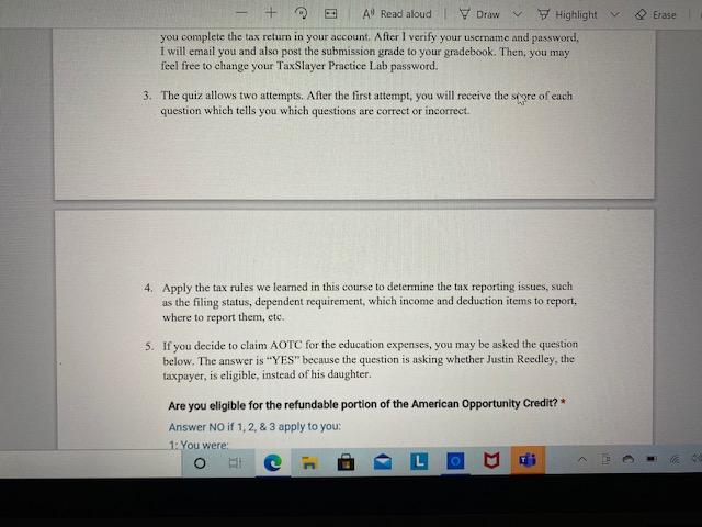 email (20 points), and (2) Complete the quiz on this tax return