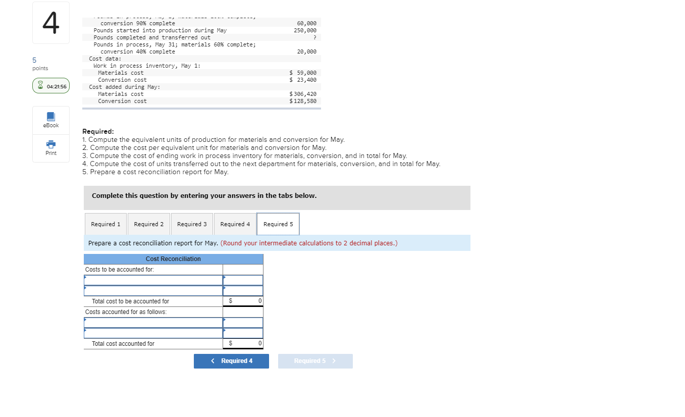 data: Pounds in process, May 1; materials 100% complete; conversion 90% complete