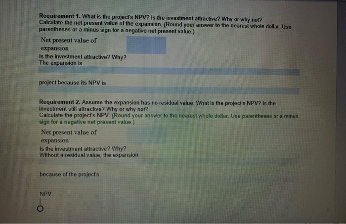  Requirement 1. What is the project's NPV? Is the investment attractive?