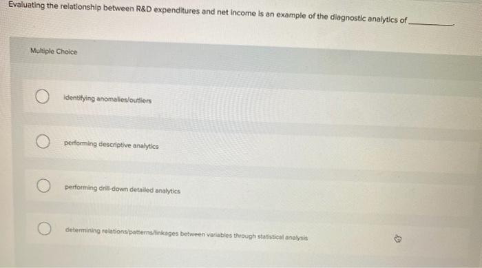  Evaluating the relationship between R&D expenditures and net income is an