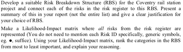  Develop a suitable Risk Breakdown Structure (RBS) for the Coventry rail