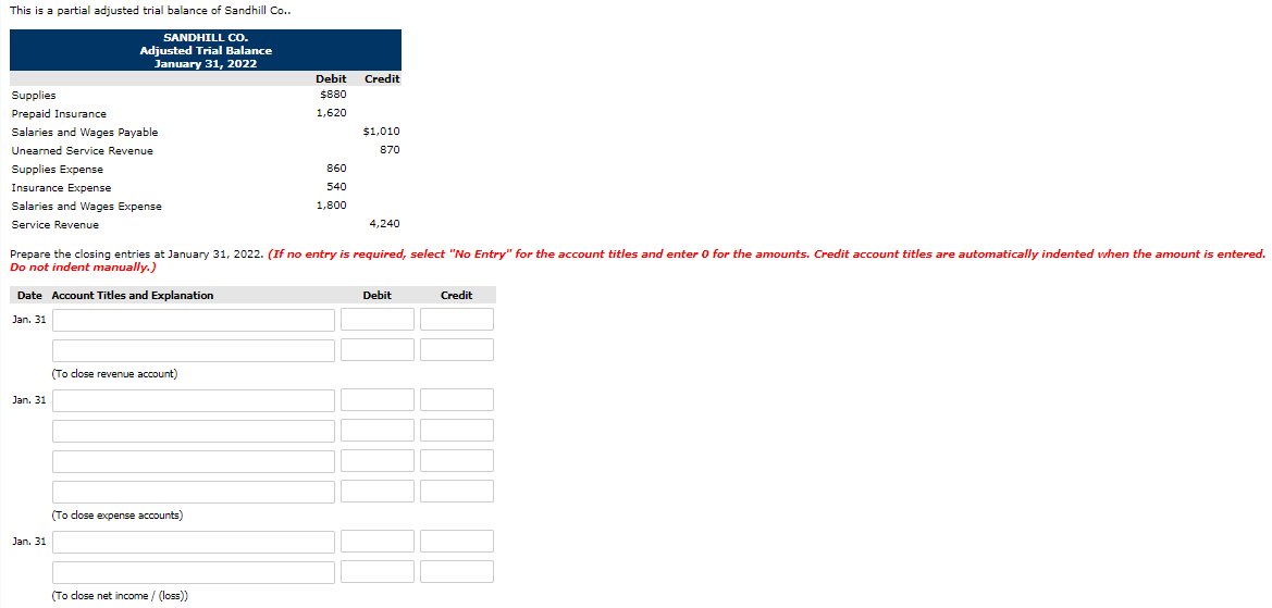This is a partial adjusted trial balance of Sandhill Co.. SANDHILL