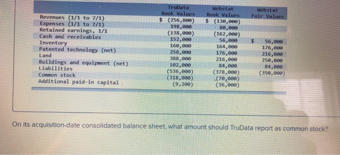  TruData Webstat Book Values Webstat Fair Values Book Values $ (256,800)