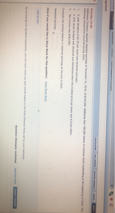  C ignment CALCULATOR FULL SCREEN PRINTER VERSION BACK NEXT Exercise 14-09