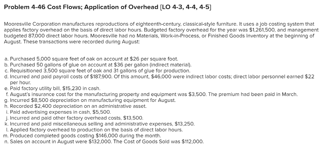  Problem 4-46 Cost Flows; Application of Overhead [LO 4-3, 4-4, 4-5]