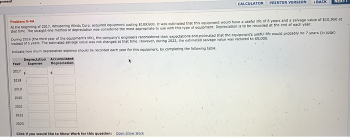 CALCULATOR PRINTER VERSION BACK NEXT Problem 9-4A At the beginning of