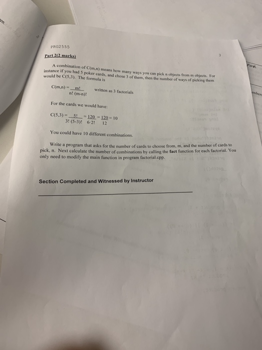  pen. PRG2555 FOR Part 22 marks) A combination of C(m.n) means