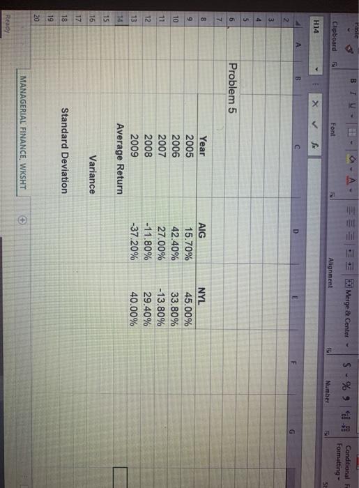 2005-2009 annual returns for AIG Insurance and New York Life Insurance. Year