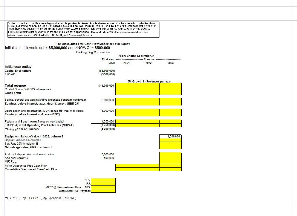 Refer to the data sheet DCF. Complete the calculations in the yellow