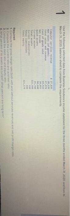  Thanks! 1 Use the following selected data from Business Solutions's income