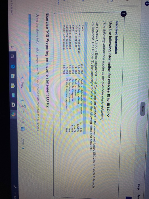  Saved Help Sev Required information Use the following information for exercise