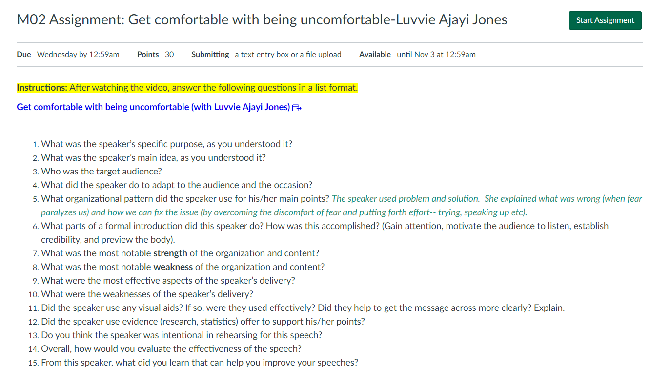  M02 Assignment: Get comfortable with being uncomfortable-Luvvie Ajayi Jones Due Wednesday
