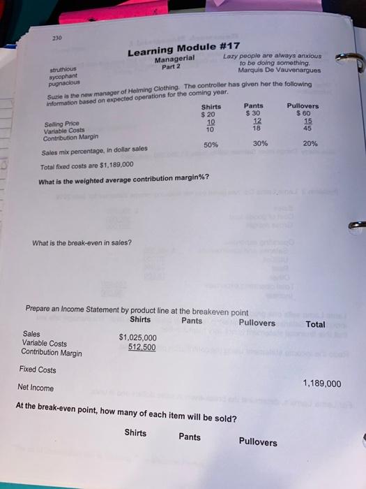  230 Learning Module #17 Managerial Part 2 Lary people are always
