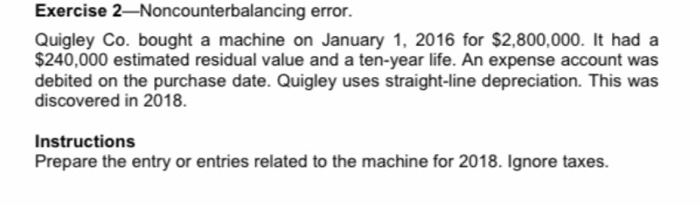  Exercise 2Noncounterbalancing error. Quigley Co. bought a machine on January 1,