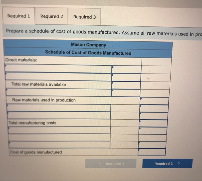 the accounting records of Mason Company: Direct Labor cost Ra material purchases