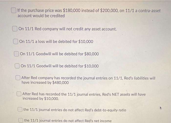 Red company buys the Blue company for $200,000. Before the purchase, the