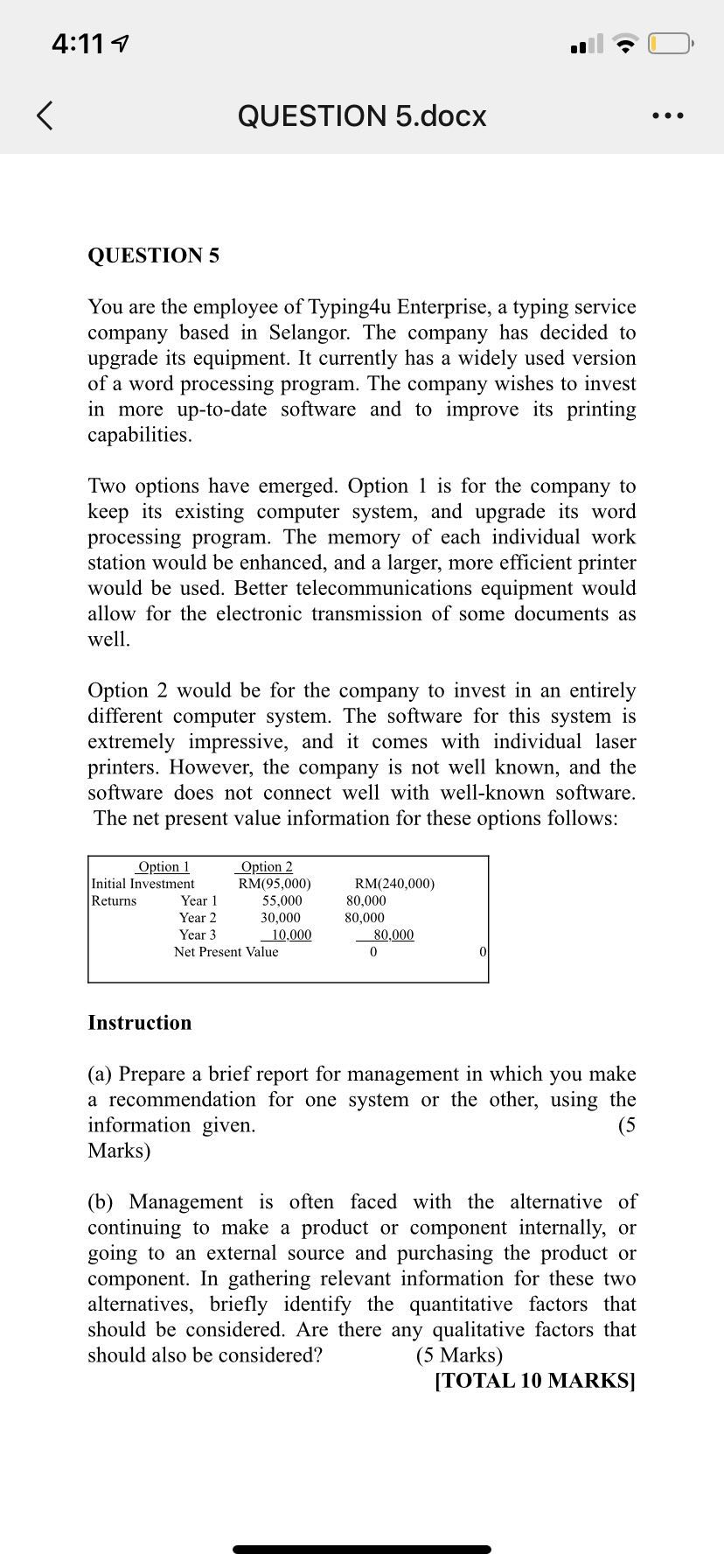 .11 4:11 QUESTION 5.docx QUESTION 5 You are the employee of Typing4u