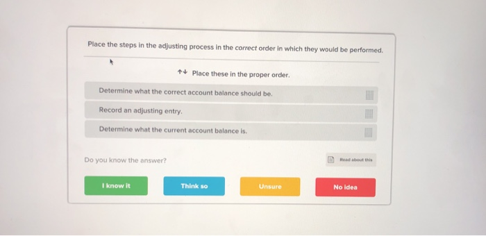  places steps in the adjusting process in the correct order in