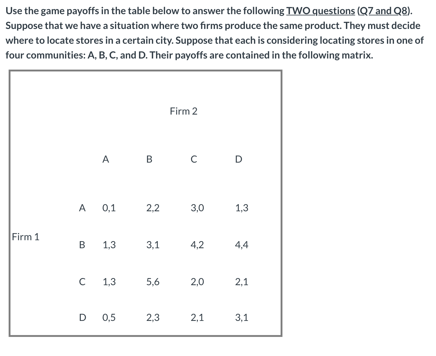 2 questions and based on the same graphic Use the game payoffs
