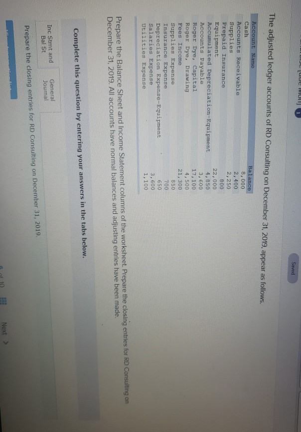  CIL. Lue UM 1 Saved The adjusted ledger accounts of RD