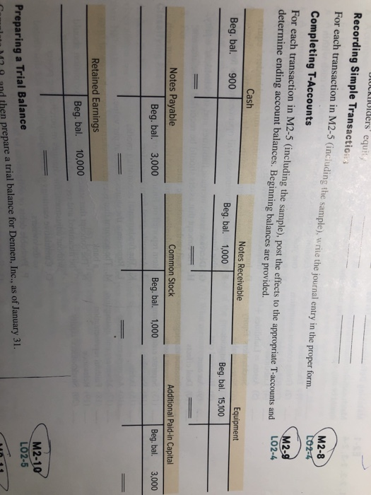 help please with 8 and 9 DINO ders' equity Recording Simple Transactions