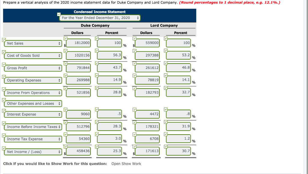 Lord Company, two competitors. All balance sheet data are as of December