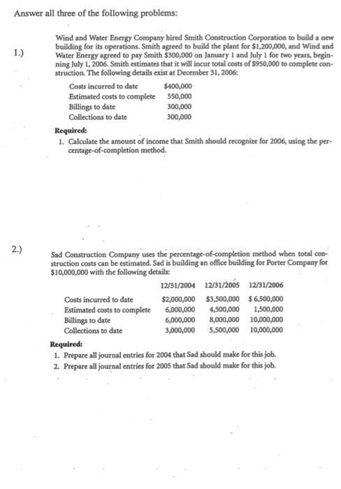  Answer all three of the following problems: Wind and Water Energy