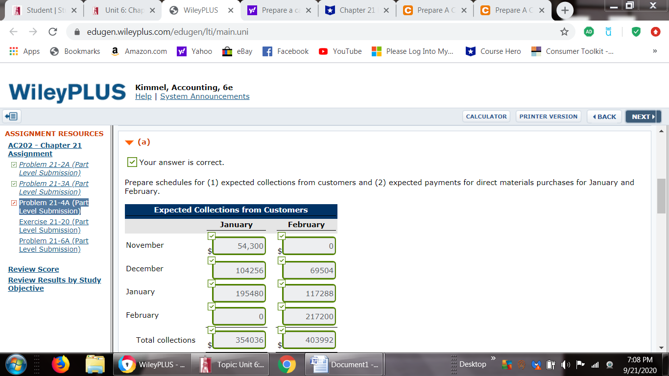 21 Problem 21-4A (Part Level Submission) Assignment Colter Company prepares monthly cash