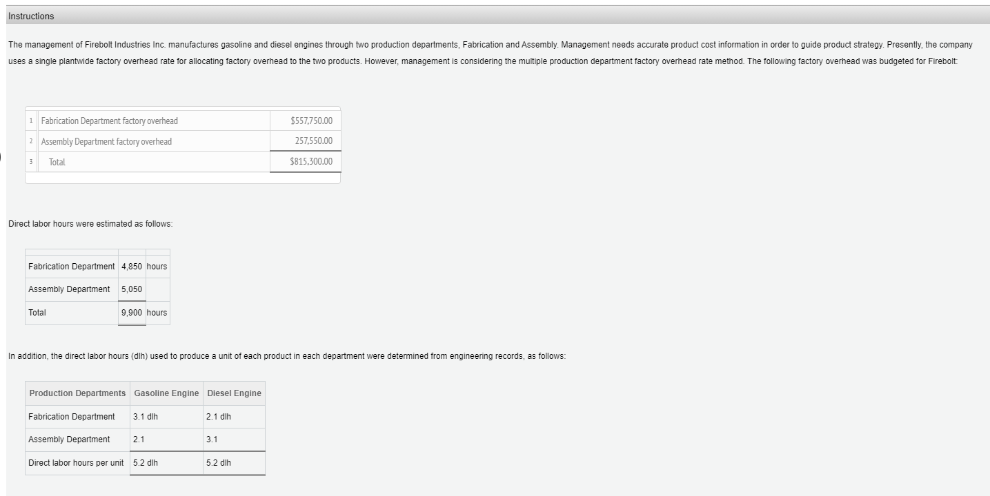 Please see the question details image that lists the data needed to
