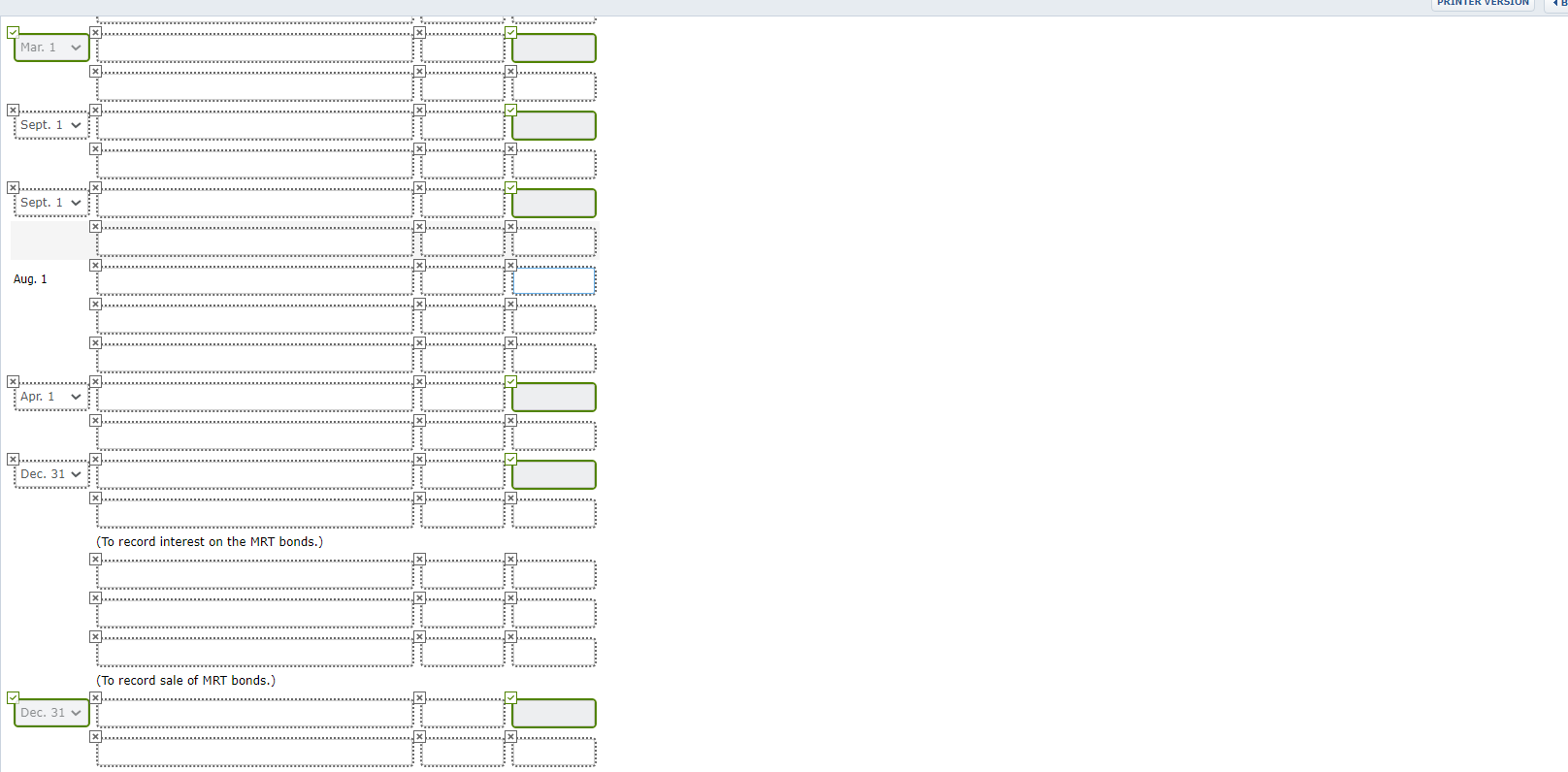 the following held for trading investment transactions: Feb. 1 1 Mar. Apr.