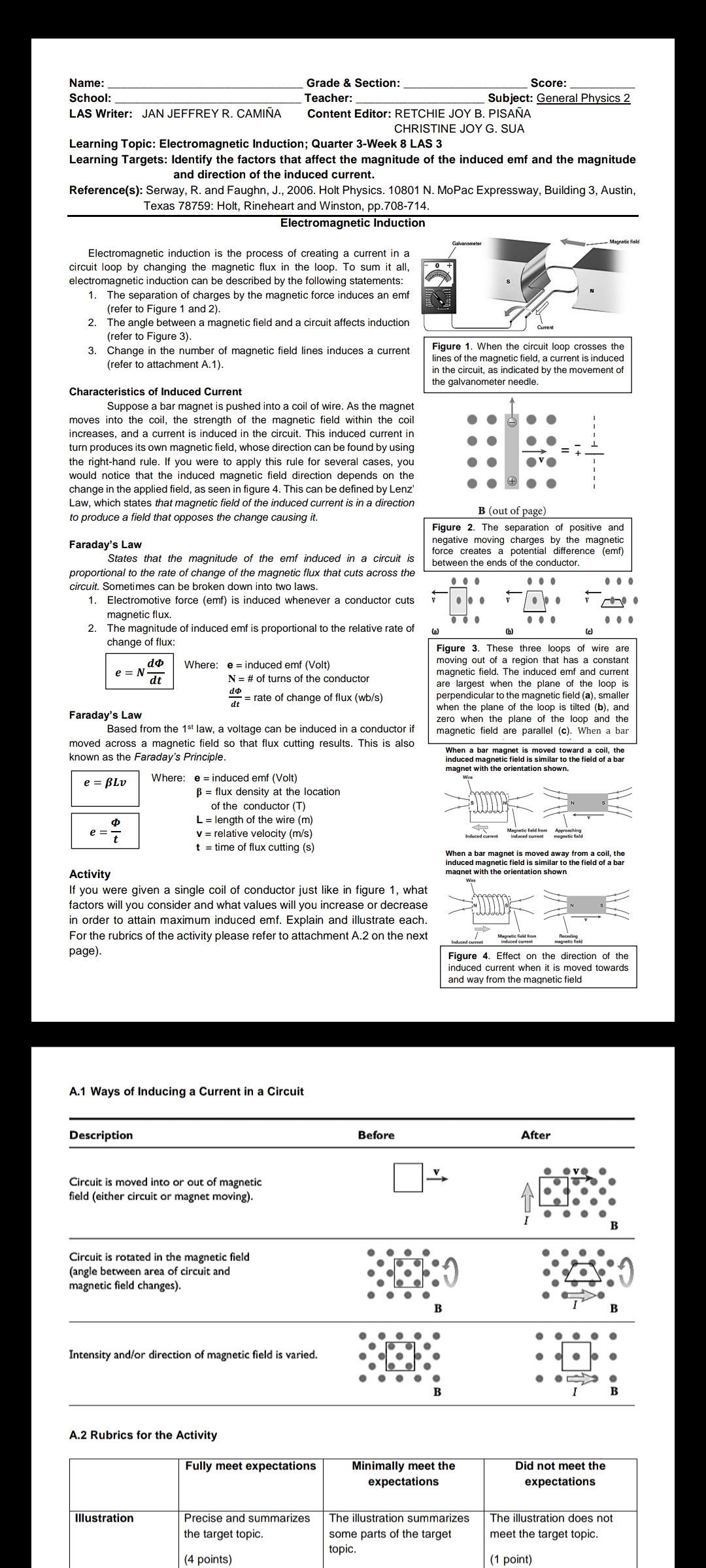 Name: Grade & Section: Score: School: Teacher:_ Subject: General Physics 2