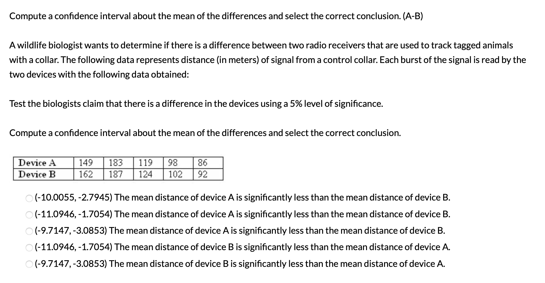 Compute a confidence interval about the mean of the differences and
