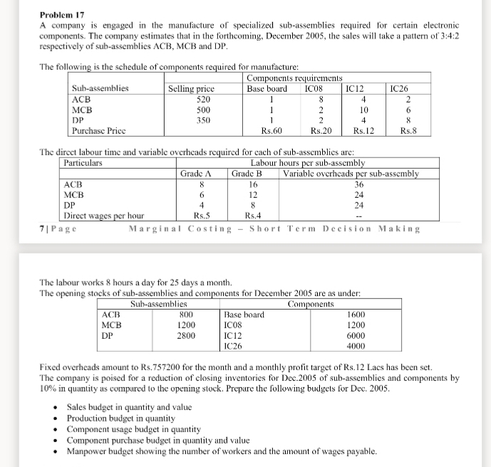 Question is below, kindly help as deadline approached Problem 17 A company