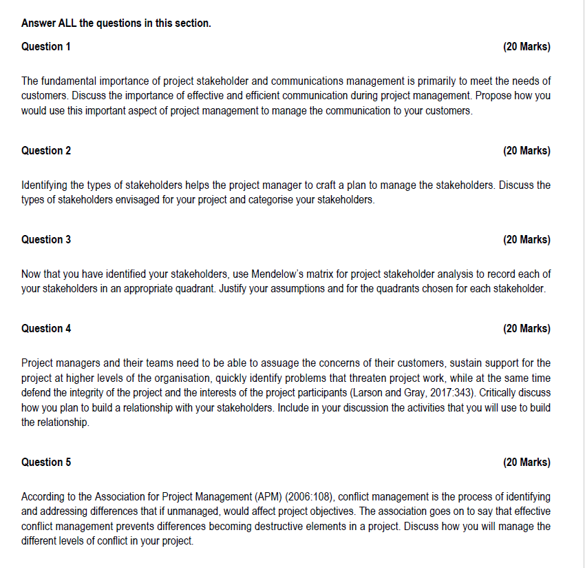  Answer ALL the questions in this section. QUestion 1 (20 Marks}