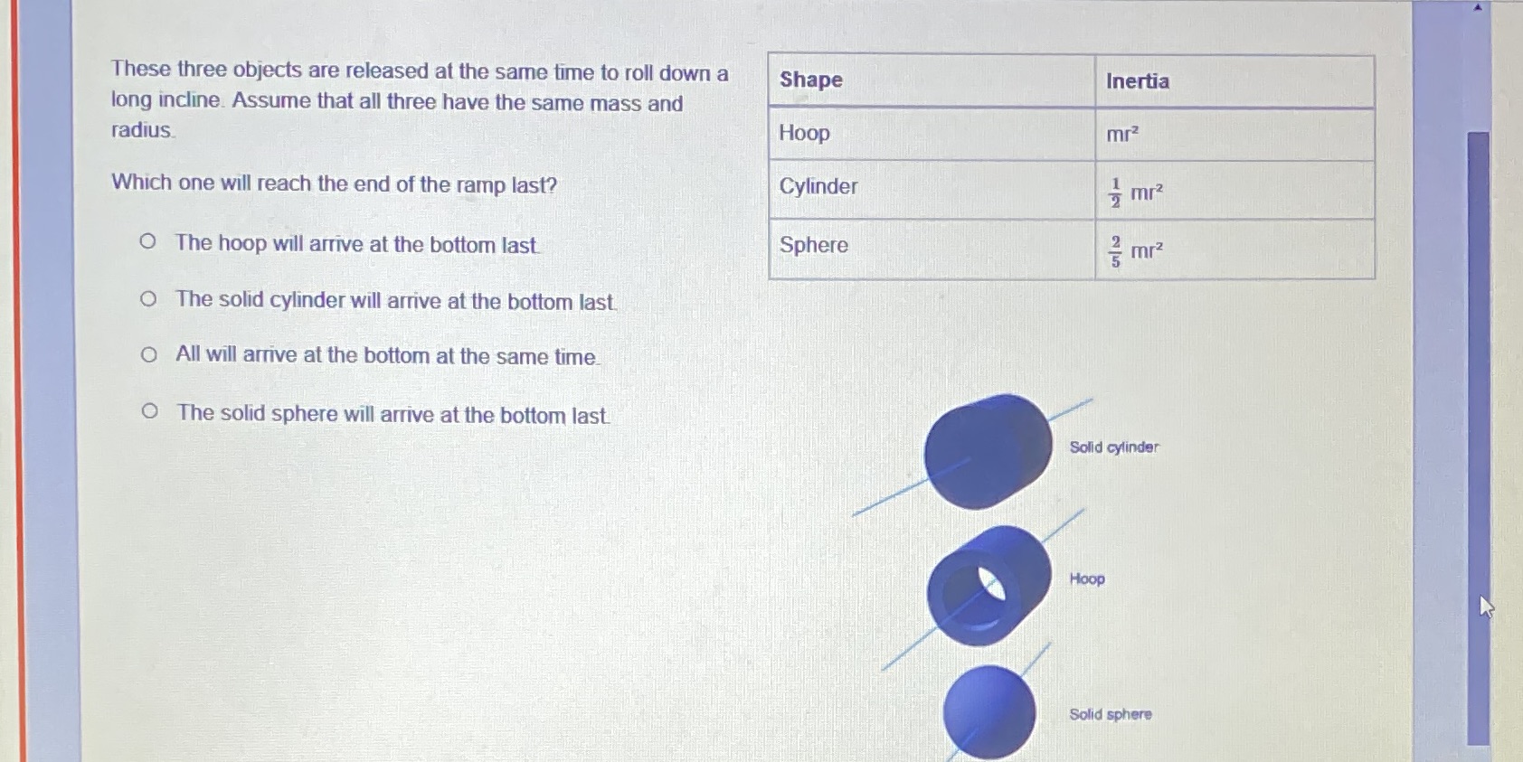What's the correct option These three objects are released at the same