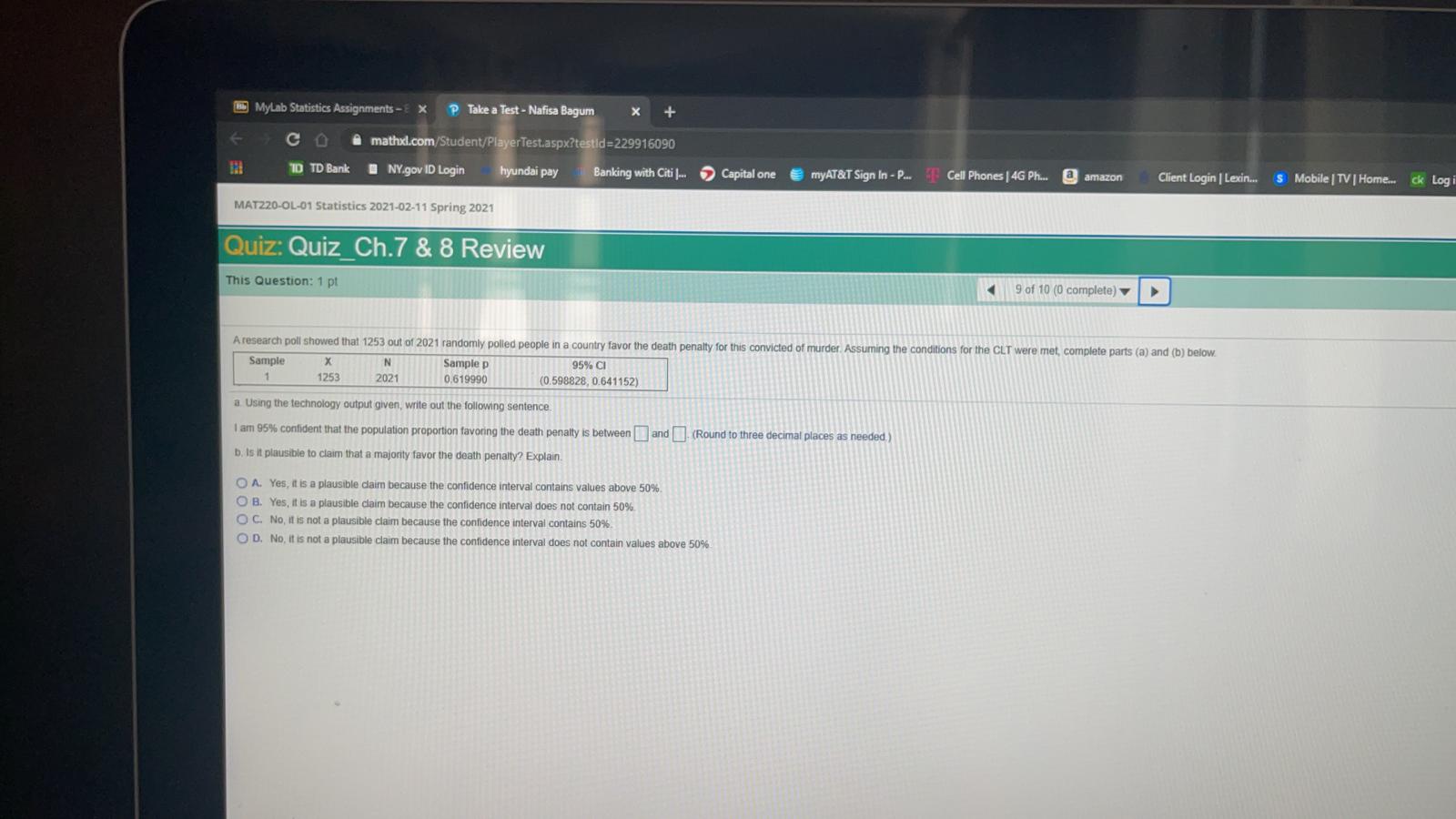 sdfll;asdhgj;fglv MyLab Statistics Assignments -E X P Take a Test - Nafisa