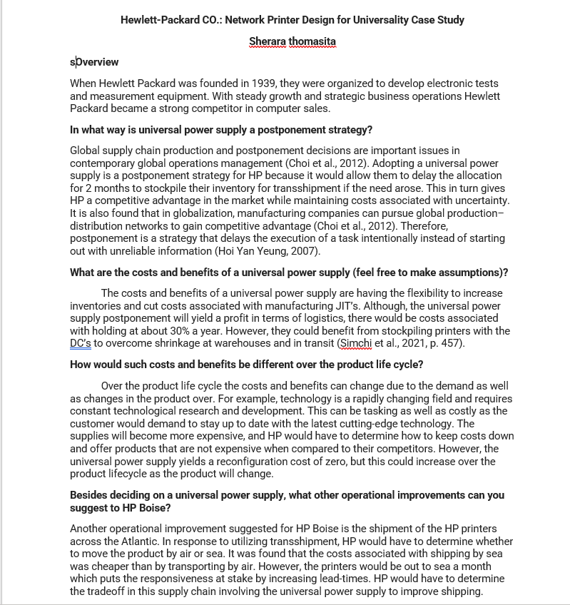 Hewlett-Packard CO.: Network Printer Design for Universality Case Study Sherara thomasita sOverview