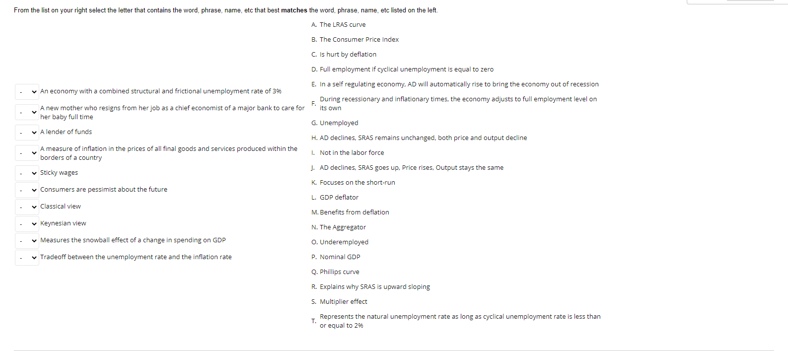 Hello! Can I please get help with these matching question for my