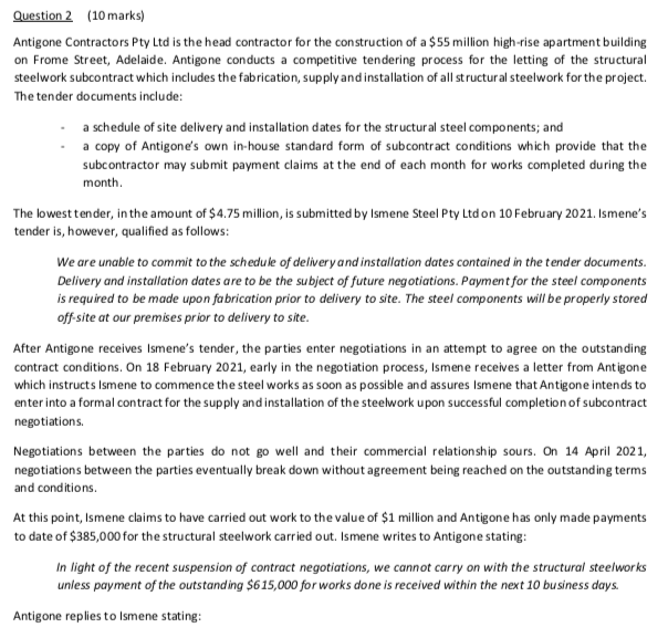  Question 2 (10 marks) Antigone Contractors Pty Ltd is the head
