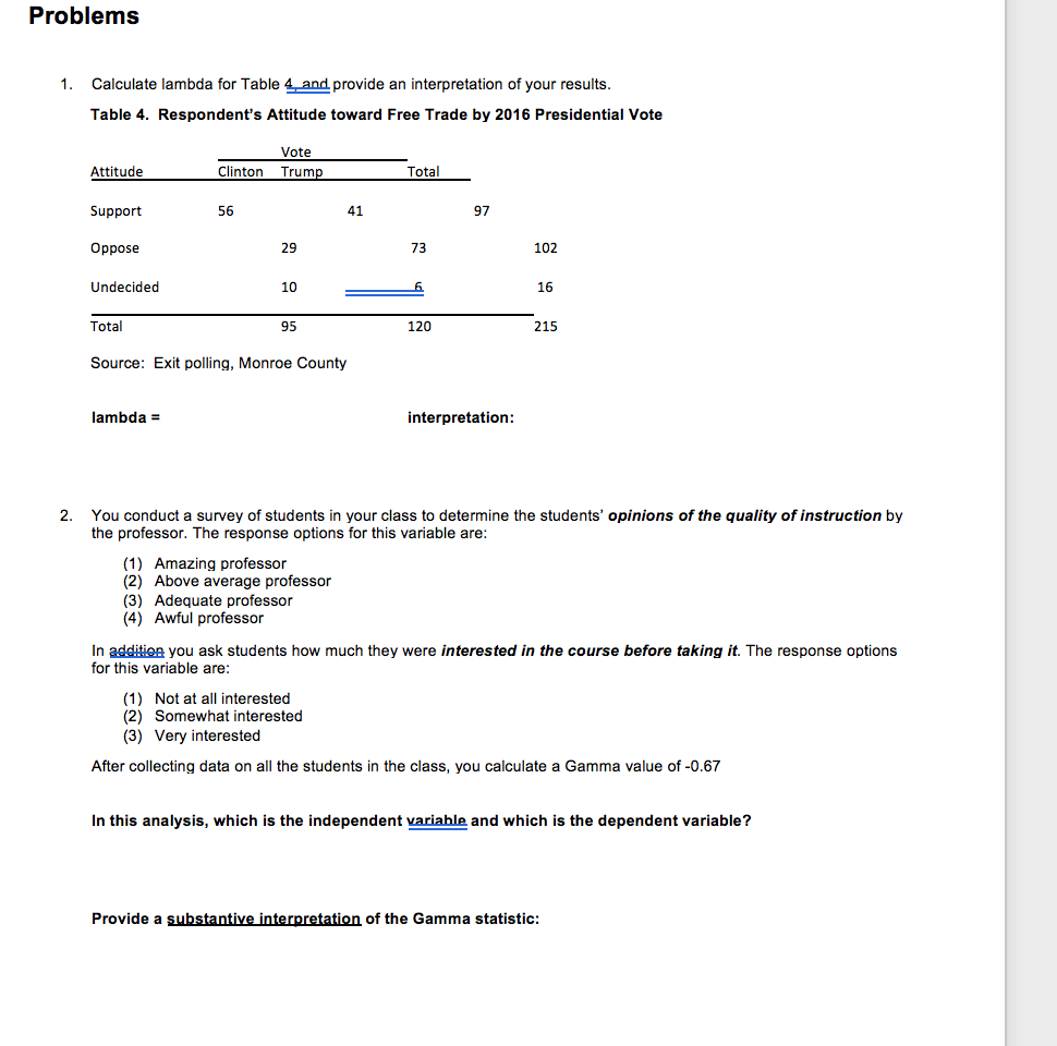  Problems 1. Calculate lambda for Table 4 and provide an interpretation
