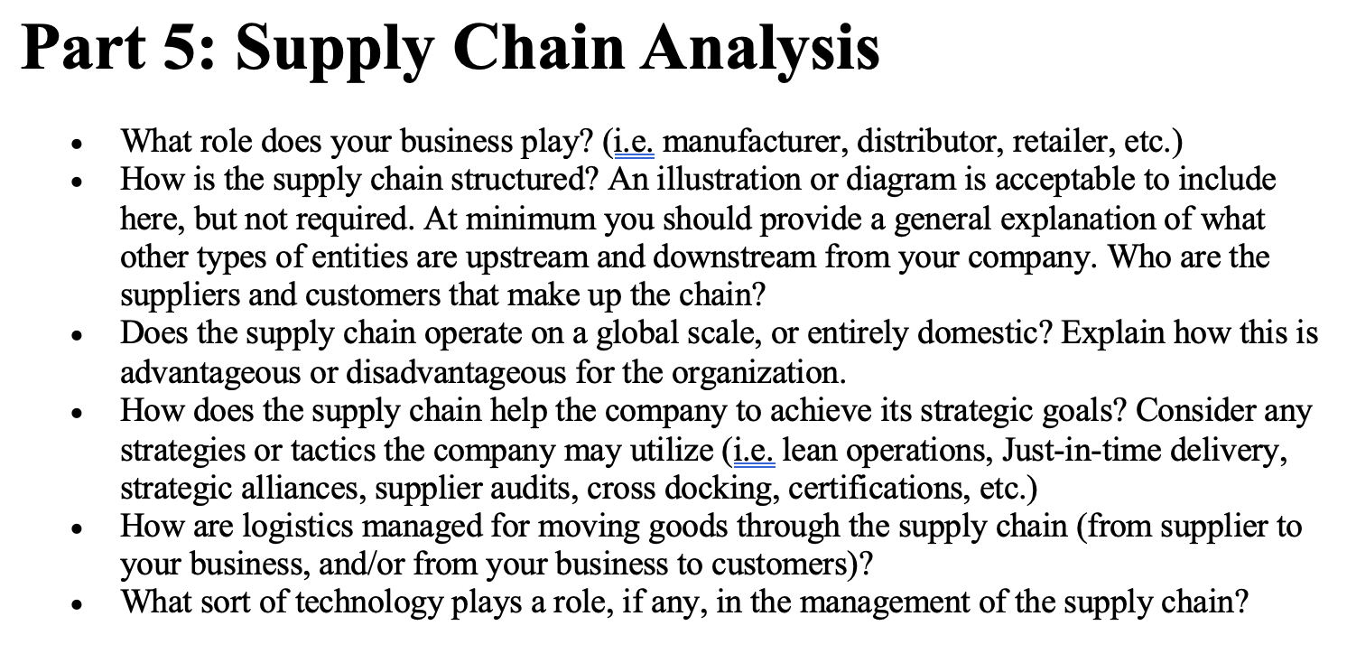 Part 5: Supply Chain Analysis - What role does your business