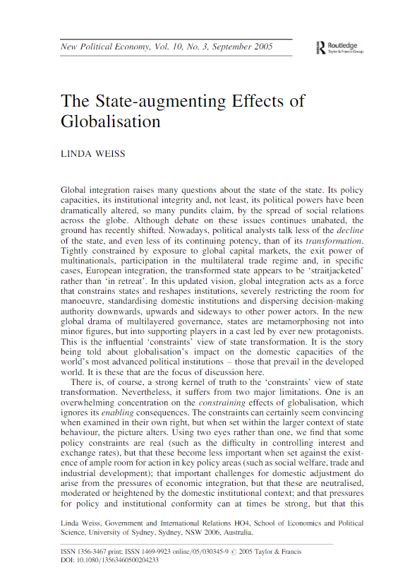 New Poliriea\ Economy, Vo\_ 10. No. 3. September 2005 The State-augmenting Effects