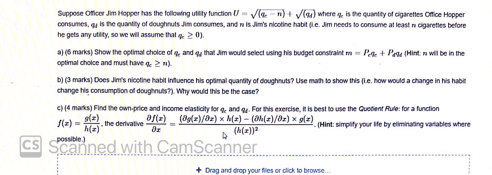 Suppose Officer Jim Hopper has the following utility function U =