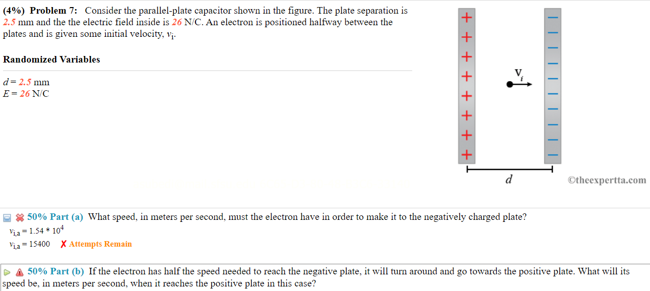  (4%) Problem 7: Consider the parallel-plate capacitor shown in the gure.