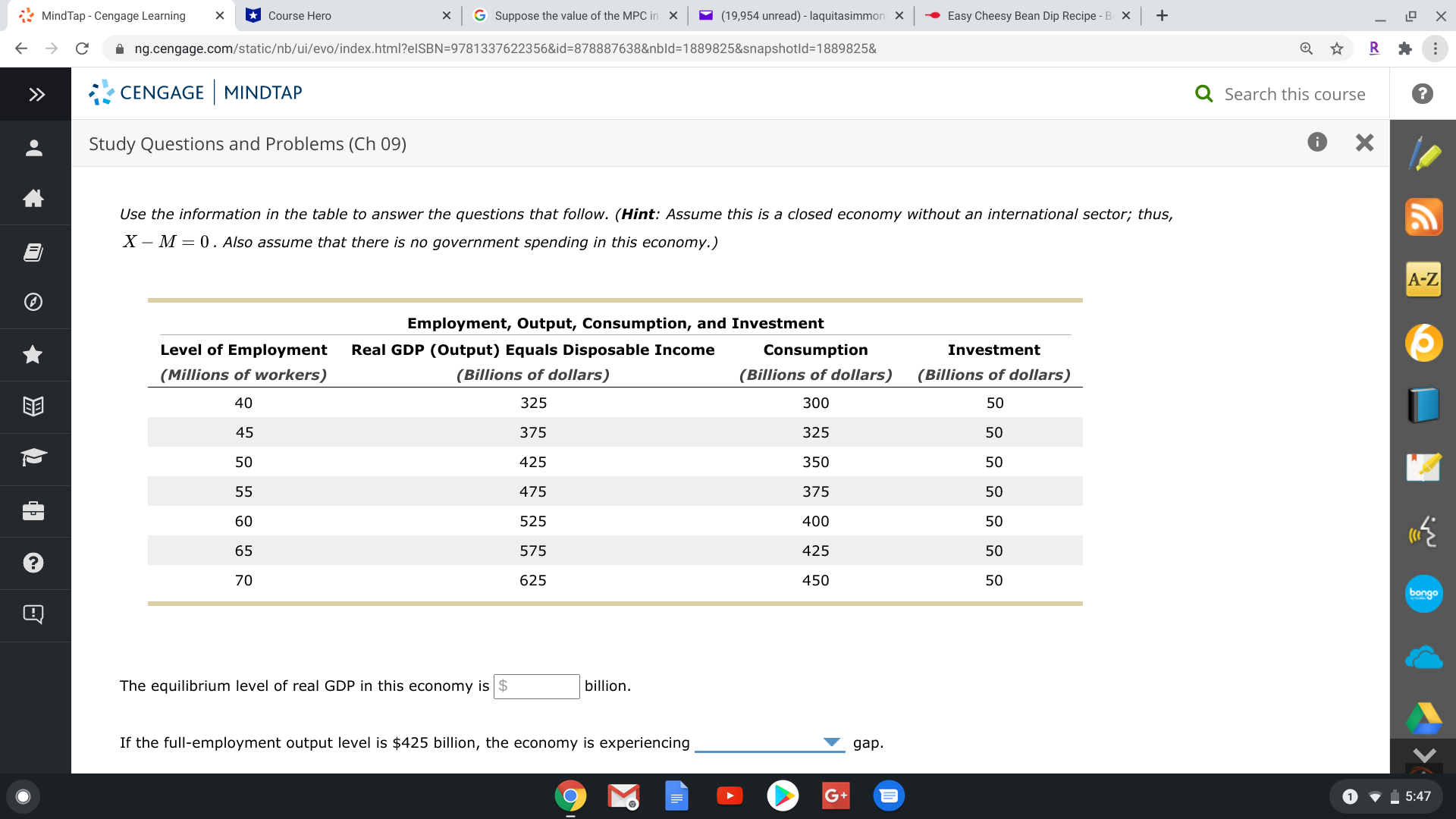 8. Study Questions and Problems #8 Use the information in the table