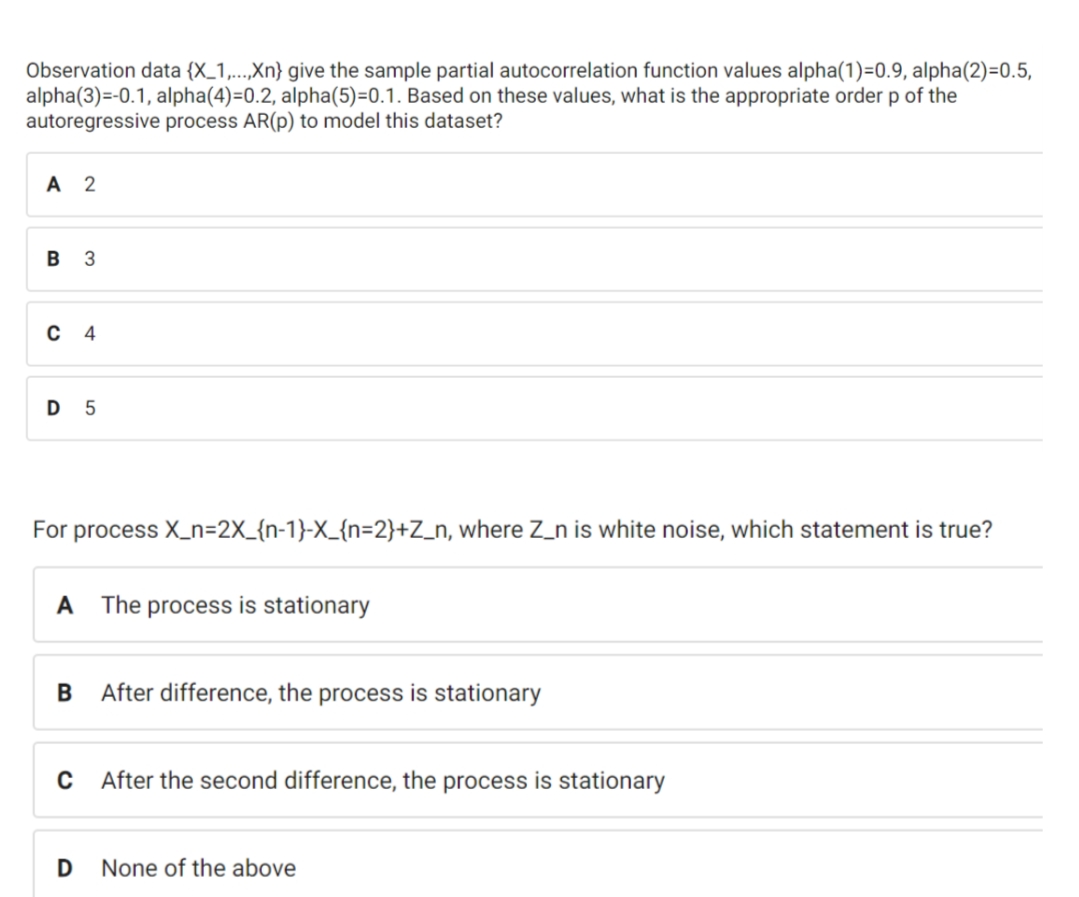  Observation data {X_1 .....Xn} give the sample partial autocorrelation function values