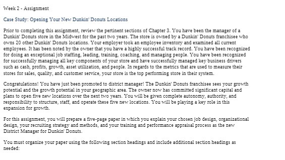  Week 2 - Assignment Case Study: Opening Your New Dunkin' Donuts