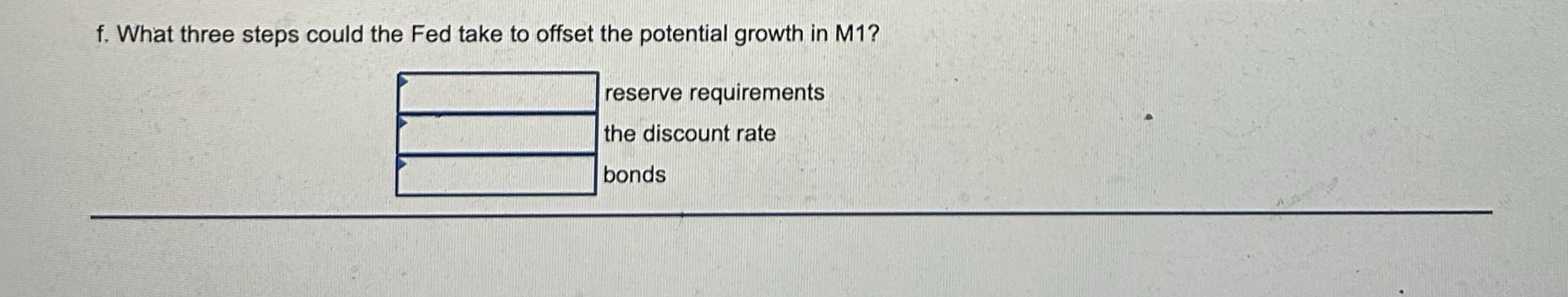 f. What three steps could the Fed take to offset the
